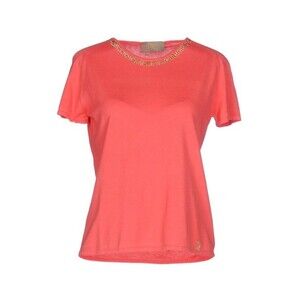 VDP Collection Coral Women's Rhinestone Scoop Neck Short Sleeve Sweater Top Sz M